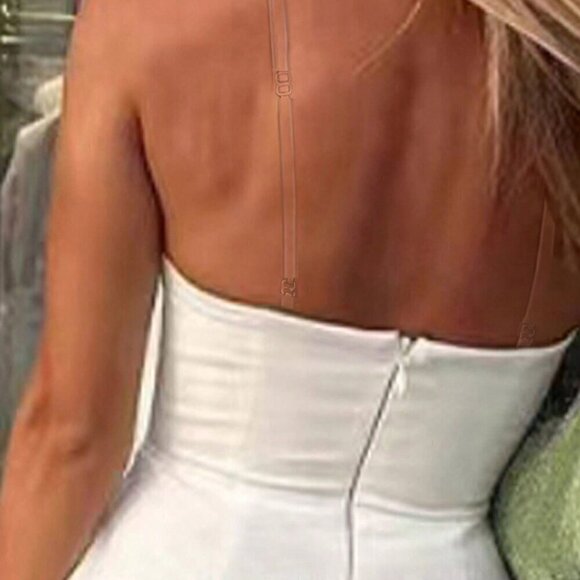 White Sexy Women's Solid Flap Detail Backless Tube Party Mini Dress - Picture 5 of 5